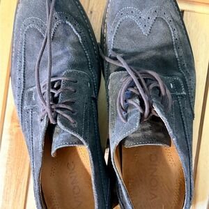 Vionic Mens 9.5 Wingtip Oxford Grey Suede Dress Shoes Brogue Detail Lace Up